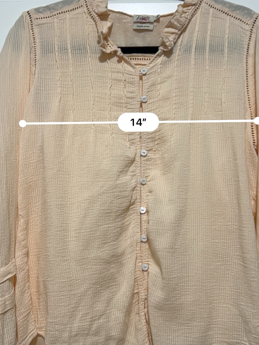 Faherty Peach Ruffled Collar Button-Down Blouse - Picture 4 of 4